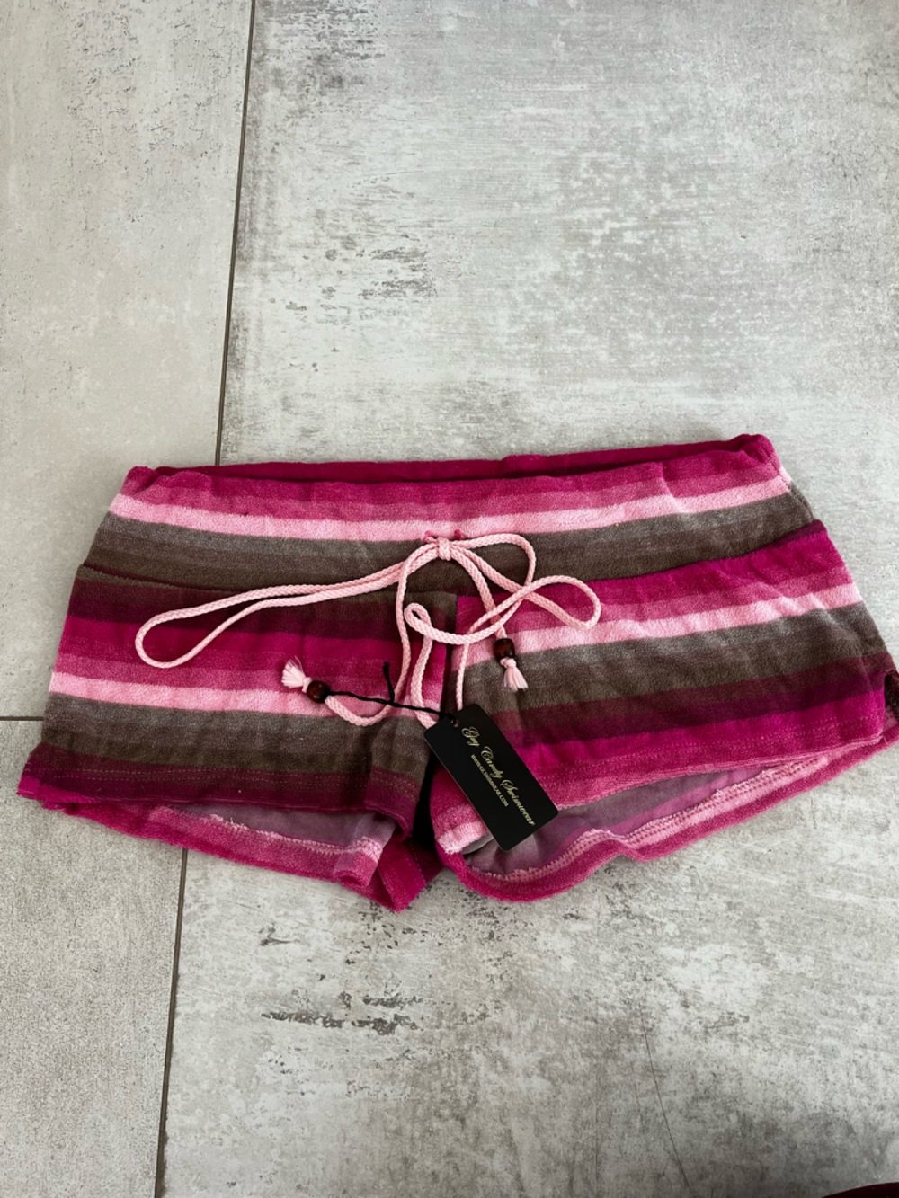 Striped Pink & Brown Beach Cover-Up Shorts